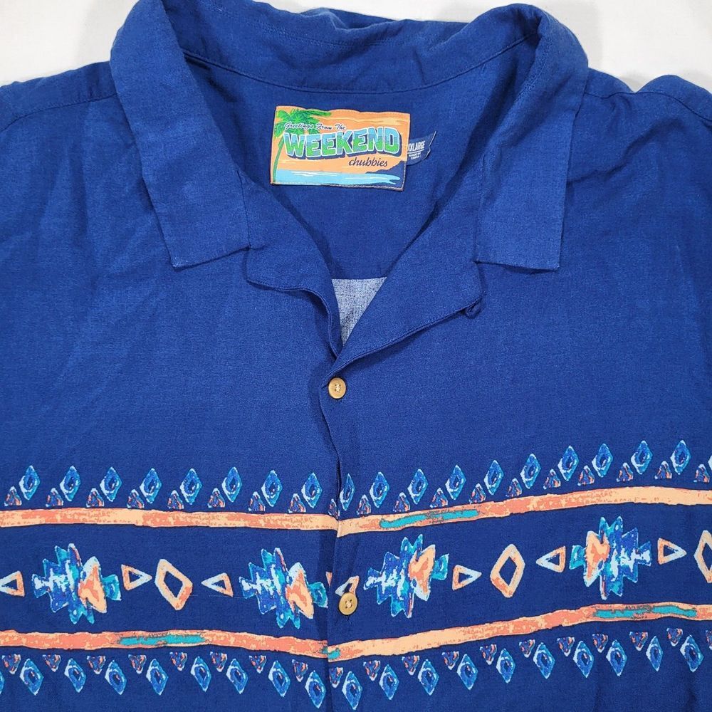Chubbies Men's XXL Blue Aztec Short Sleeve Shirt Greetings From The Weekend